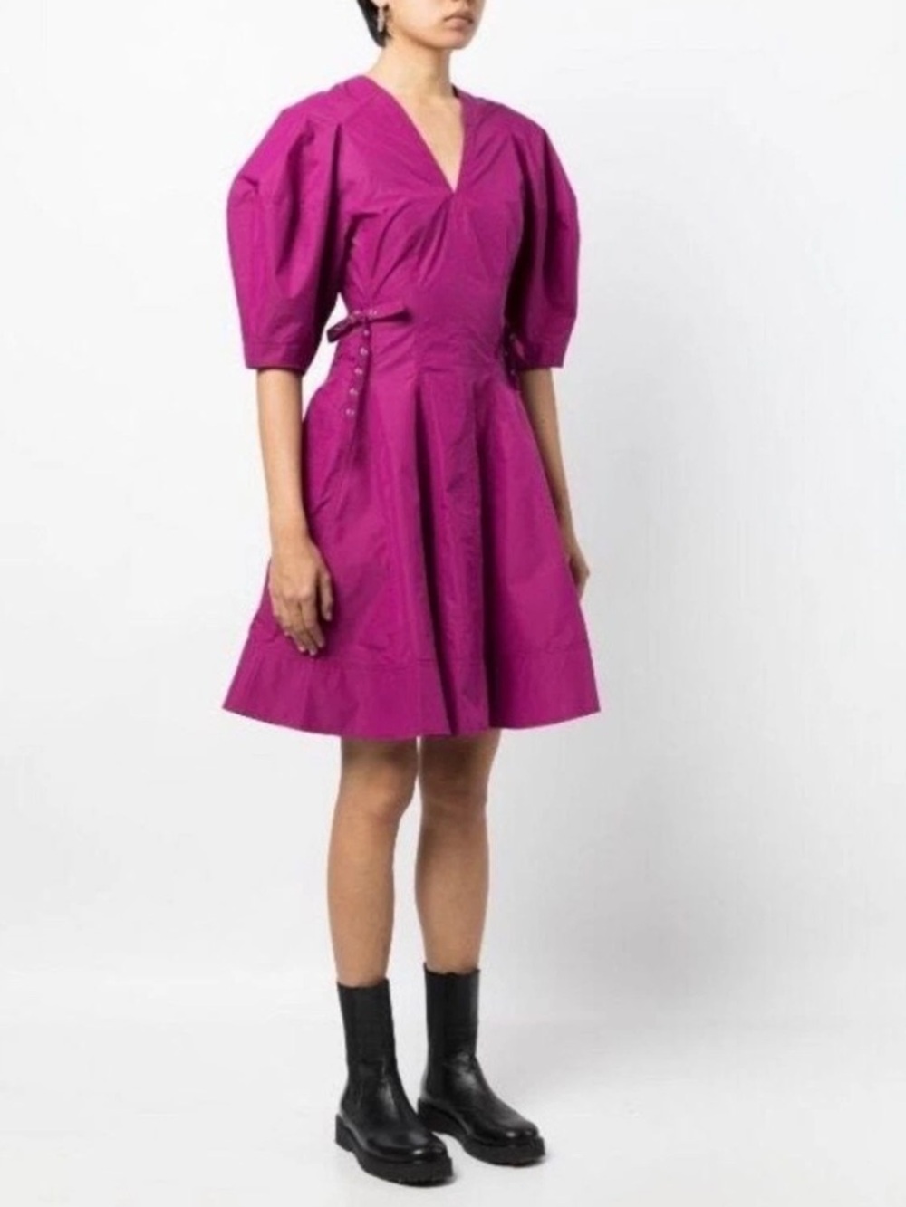 3.1 Phillip lim Godet Puff-Sleeve V-Neck Fuchsia Dress Size 8